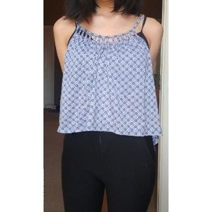 Blue patterned spaghetti strap top